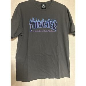 Thrasher Magazine Skateboarding T-Shirt Gray Purple FlameSize L Spot Shown